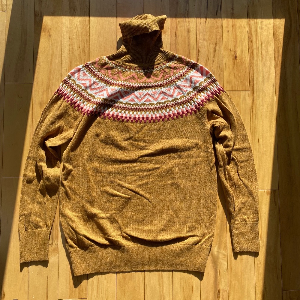 Women's Cotton/Cashmere Sweater, Turtleneck Fair Isle